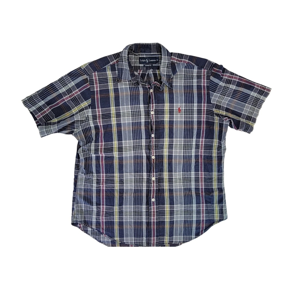 Ralph Lauren Mens Classic Fit‎ Plaid Short Sleeve Button Down Shirt Large
